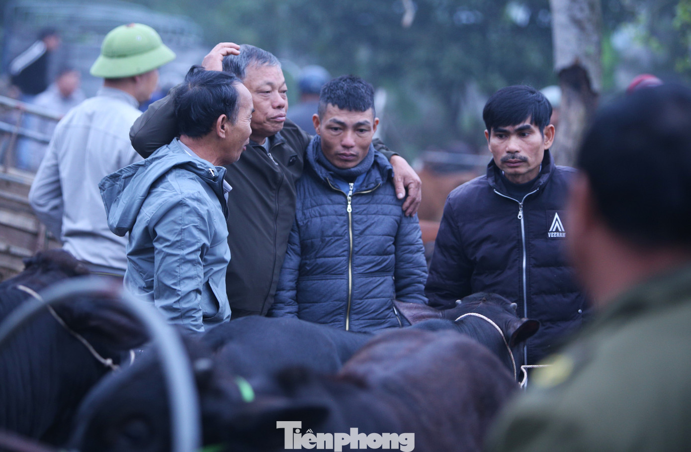 Người mua kẻ bán tụm lại thành từng nhóm, trao đổi giá cả. Việc mua bán diễn ra nhanh chóng, vui vẻ.