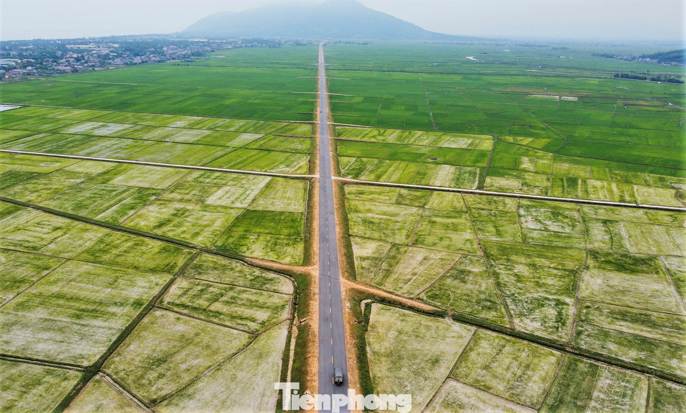 Tuyến đường ven biển còn chạy qua cánh đồng lúa, đoạn giao giữa huyện Cẩm Xuyên và Kỳ Anh.