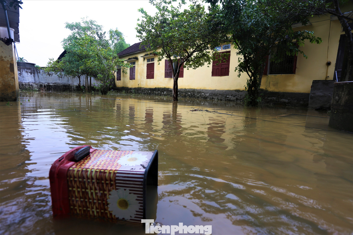 Nước lũ tràn vào, ngập nhà vệ sinh và phía sau dãy nhà hiệu bộ.
