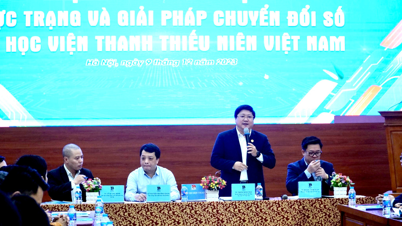 TS. Trịnh Minh Thái - Bí thư Đảng ủy, Chủ tịch Hội đồng Học viện Thanh thiếu niên Việt Nam phát biểu tại Hội thảo TS. Trịnh Minh Thái - Bí thư Đảng ủy, Chủ tịch Hội đồng Học viện Thanh thiếu niên Việt Nam phát biểu tại Hội thảo