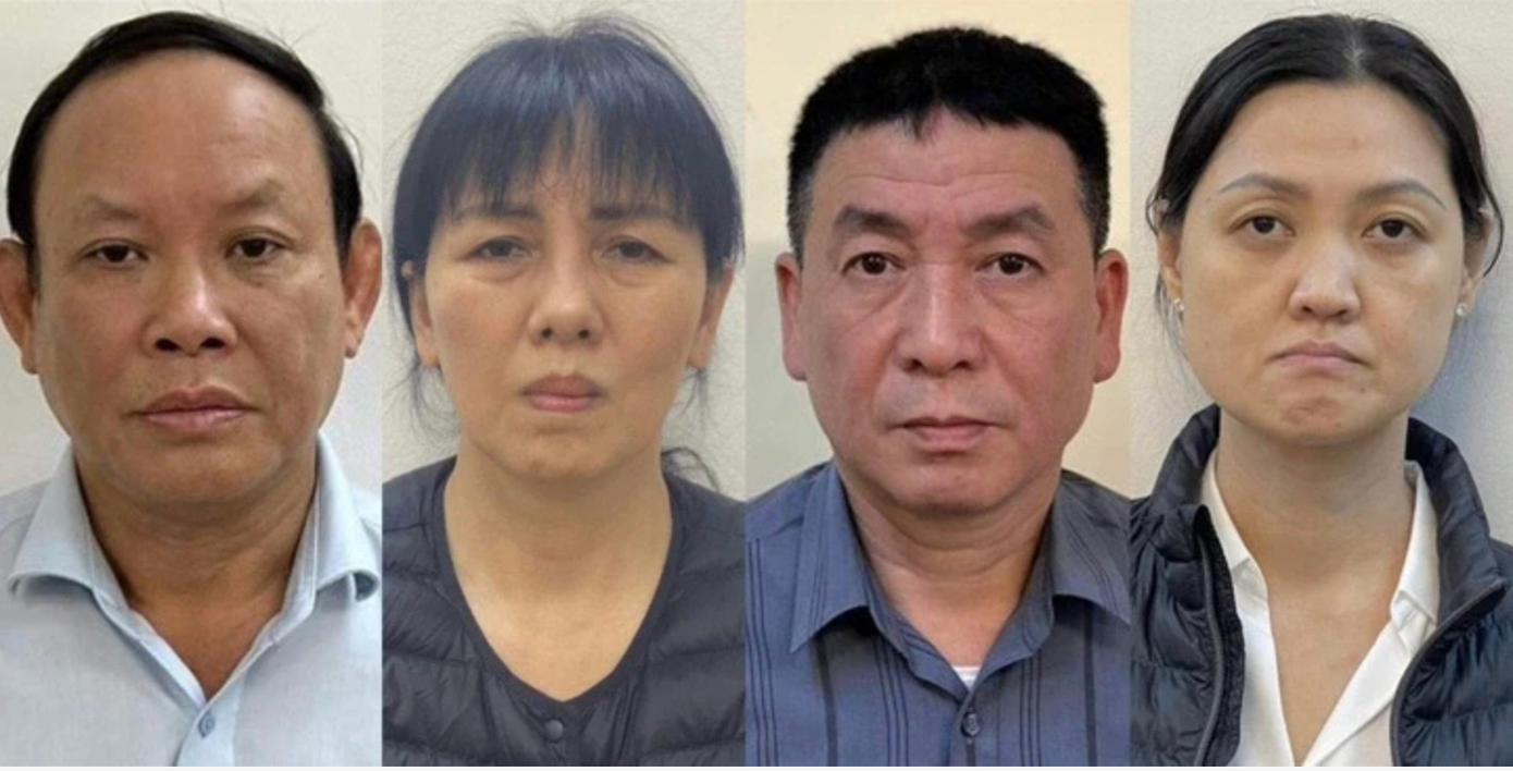 Cựu Chủ tịch NXB Giáo dục, Nguyễn Đức Thái (ngoài cùng bên trái) cùng các đồng phạm.