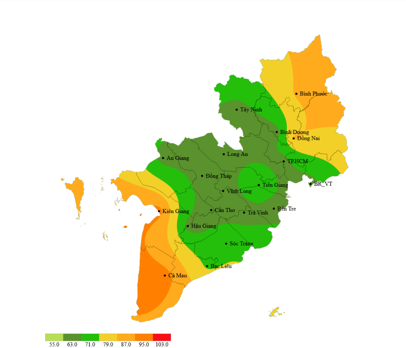 Bản đồ dự báo mưa tại Nam bộ trong 24 giờ tới. Nguồn: Đài Khí tượng Thủy văn Nam bộ và Tây Nguyên Bản đồ dự báo mưa tại Nam bộ trong 24 giờ tới. Nguồn: Đài Khí tượng Thủy văn Nam bộ và Tây Nguyên