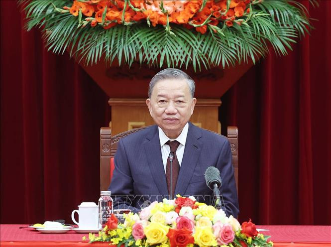 Tổng Bí thư Tô Lâm tại buổi tiếp Nhóm các chuyên gia, nhà khoa học tham dự Lễ trao giải VinFuture. Ảnh: Thống Nhất/TTXVN Tổng Bí thư Tô Lâm tại buổi tiếp Nhóm các chuyên gia, nhà khoa học tham dự Lễ trao giải VinFuture. Ảnh: Thống Nhất/TTXVN