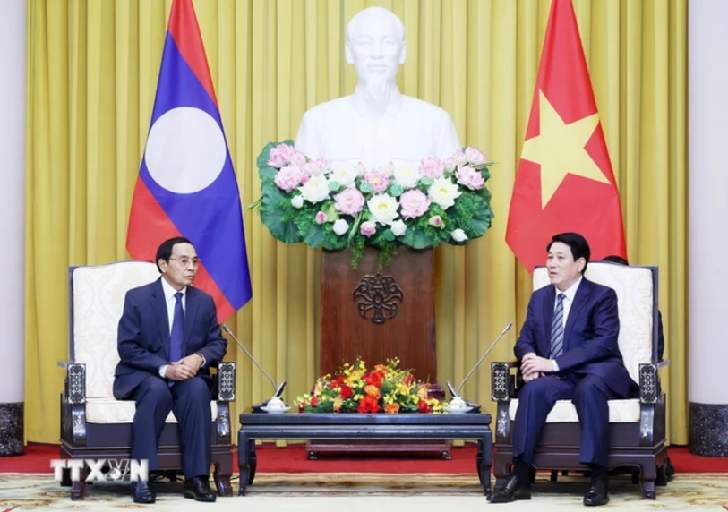 Chủ tịch nước Lương Cường tiếp đồng chí Bounthong Chitmany, Ủy viên Bộ Chính trị, Thường trực Ban Bí thư Đảng Nhân dân Cách mạng Lào, Phó Chủ tịch nước Lào. (Ảnh: Lâm Khánh/TTXVN)