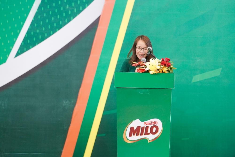 Bà Nguyễn Minh Nguyệt, Giám đốc ngành hàng MILO và Sữa tại công ty Nestlé Việt Nam phát biểu tại lễ khai mạc.