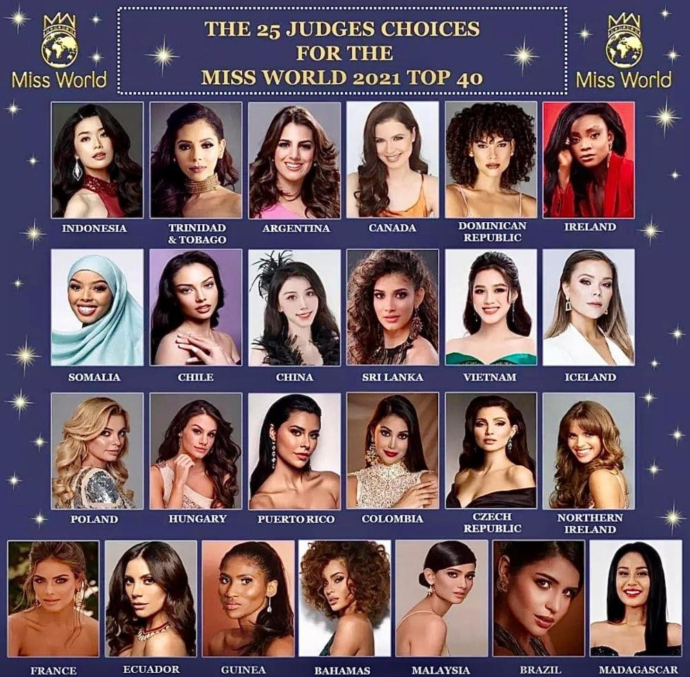 Hoa hậu Đỗ Thị Hà có tên trong Top 40 của Miss World, cô nằm trong 25 thí sinh được lựa chọn bởi BTC. Hoa hậu Đỗ Thị Hà có tên trong Top 40 của Miss World, cô nằm trong 25 thí sinh được lựa chọn bởi BTC.