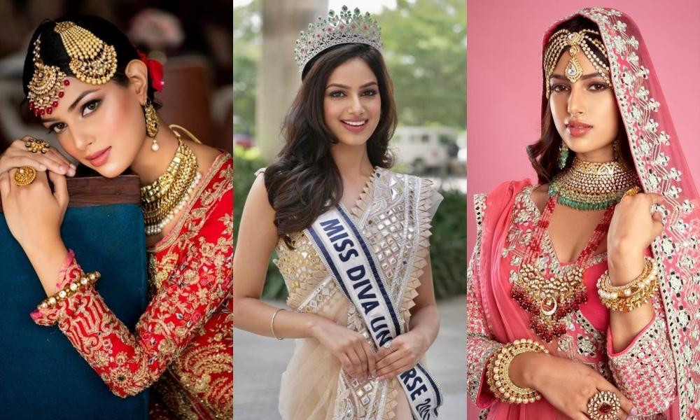 Harnaaz đẹp như nữ thần trong trang phục truyền thống của người Ấn Độ.