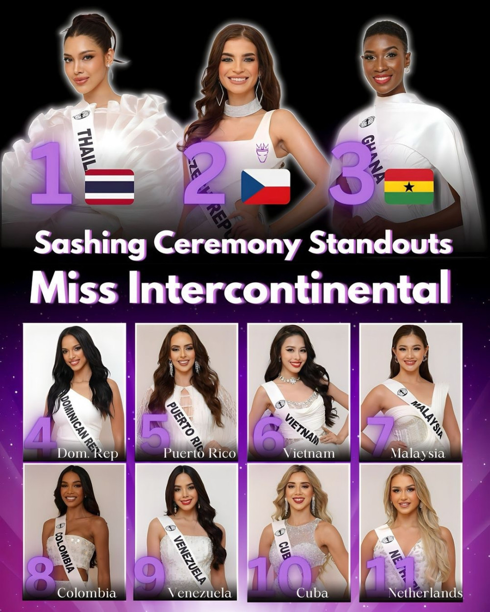 Ngọc Hằng đứng thứ 6 trong lễ trao sash. Ngọc Hằng đứng thứ 6 trong lễ trao sash.