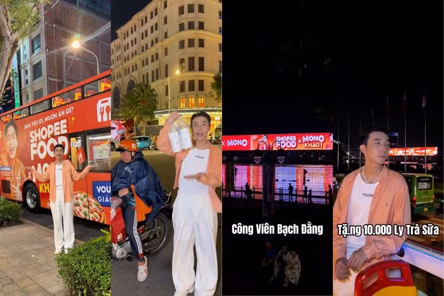 “Mang tiếng” là ngắm cảnh thành phố về đêm nhưng thật ra là đi ngắm đại sứ thương hiệu ShopeeFood vì đi tới đâu cũng bắt gặp gương mặt điển trai của MONO cả.
