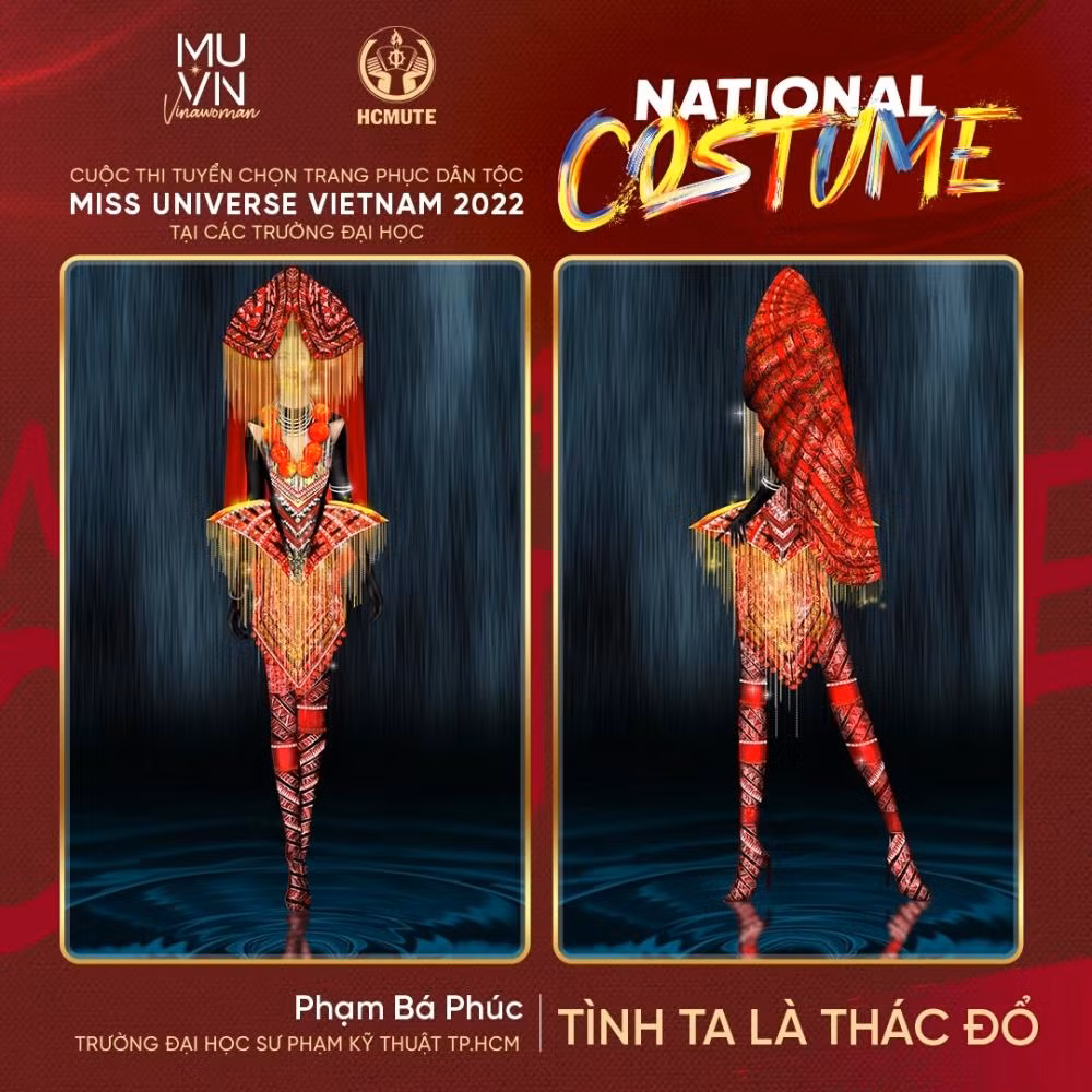 Trang phục được làm từ thổ cẩm, gợi nhớ tên một ca khúc của nhạc sĩ Trịnh Công Sơn.
