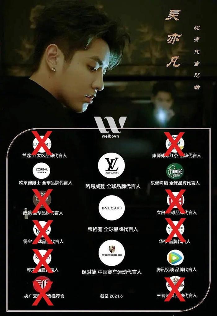 Hai thương hiệu còn lại ở cột ngoài cùng bên phải là bia Tuborg và Tencent cũng đã lên tiếng hủy hợp tác với Ngô Diệc Phàm.