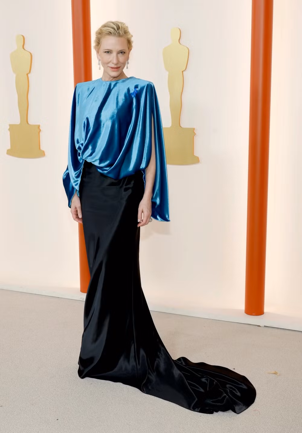 Cate Blanchett năm nay chọn phương án mặc đồ vintage. Áo Louis Vuitton và váy lụa trong kho lưu trữ được nữ diễn viên tận dụng. Cate Blanchett chính là gương mặt mà bất kỳ nhãn hàng nào cũng muốn được tài trợ và sẵn sàng trả tiền để cô mặc trang phục của họ.