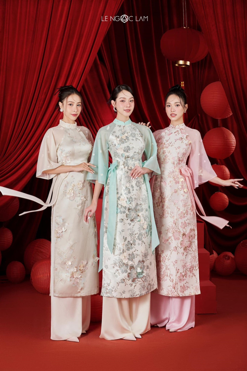 Top 3 Hoa hậu Việt Nam 2022 trong trang phục áo dài Tết. Ảnh: LeNgocLam.