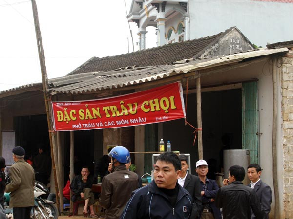 Nhiều điểm bán hàng bên ngoài cũng quảng cáo thịt trâu chọi!?