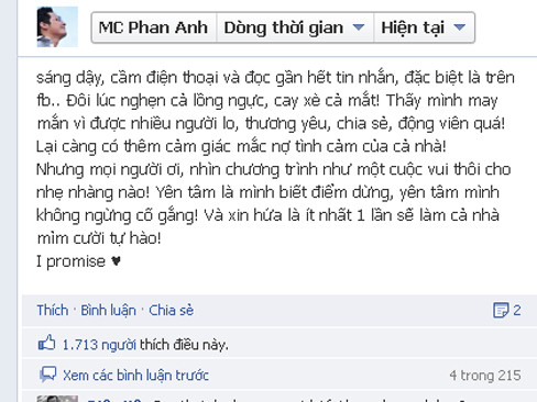 Chàng MC điển trai chia sẻ cảm xúc sau đêm thi thứ hai trên trang facebook cá nhân. Chàng MC điển trai chia sẻ cảm xúc sau đêm thi thứ hai trên trang facebook cá nhân