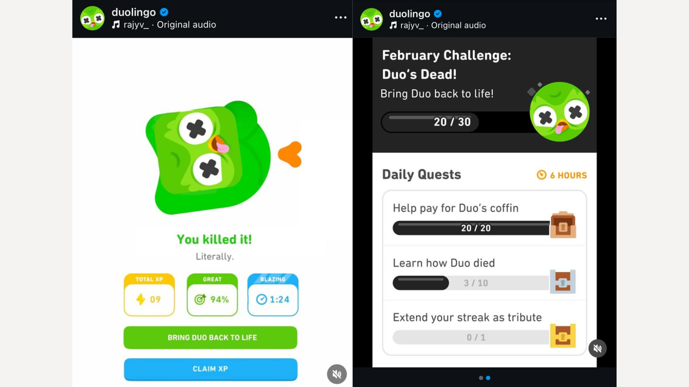 "Giang cư mận" ngã ngửa khi biết tất cả chỉ là "một cú lừa". Ảnh: Instagram Duolingo