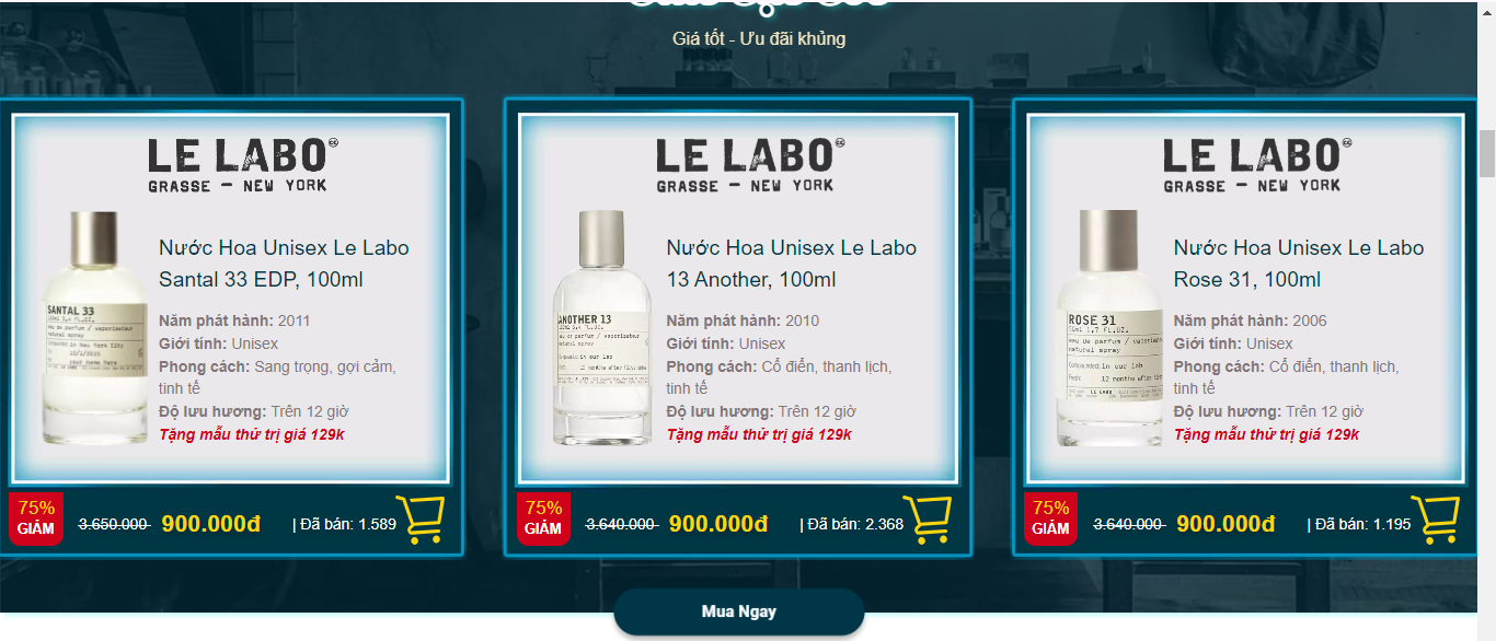 Giao diện website giả bán nước hoa Le Labo giá chỉ 900 ngàn đồng.