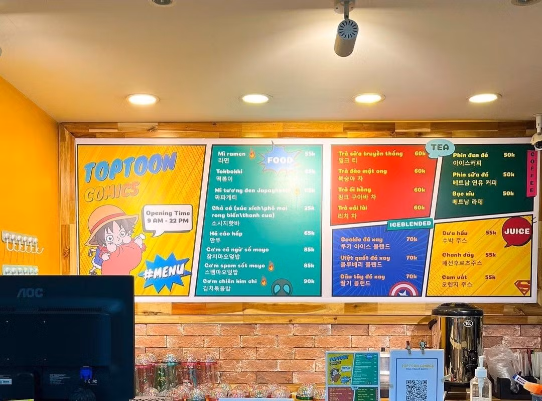 Màu sắc tươi tắn trong góc nhỏ nhà Toptoon. Nguồn: Toptoon Comics Cafe.