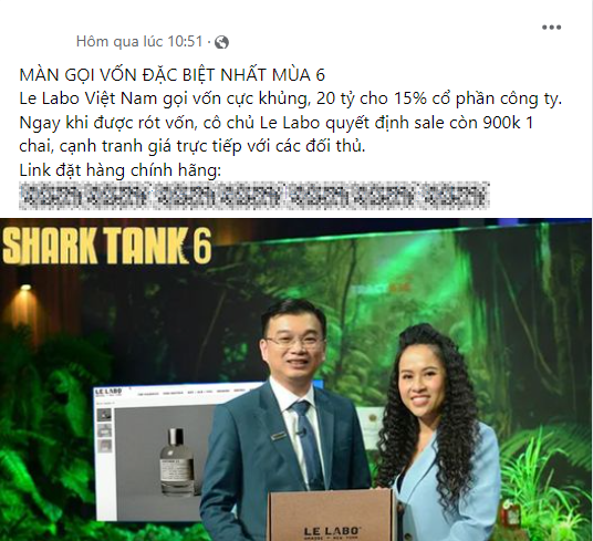 Bài viết trên fanpage tuyên bố giảm giá nước hoa "kịch sàn" còn 900 ngàn đồng.