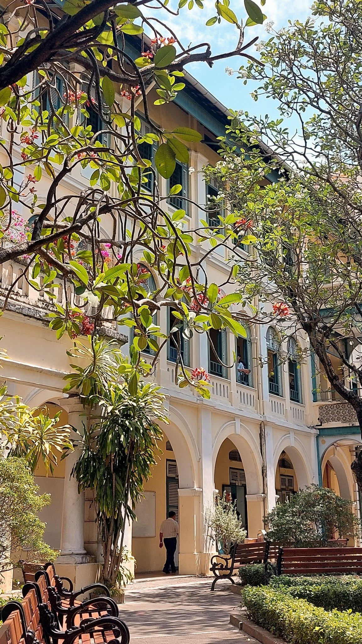 Sân trường phía đường Nguyễn Du luôn ngập nắng. Ảnh: Nhân vật cung cấp