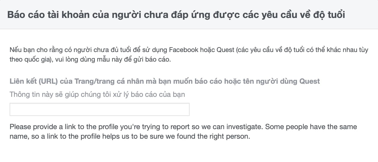 Facebook có giới hạn độ tuổi khi dùng mạng xã hội này.