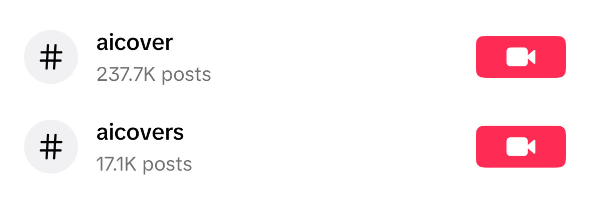 Từ khóa #aicover đứng top tìm kiếm trên nền tảng TikTok.