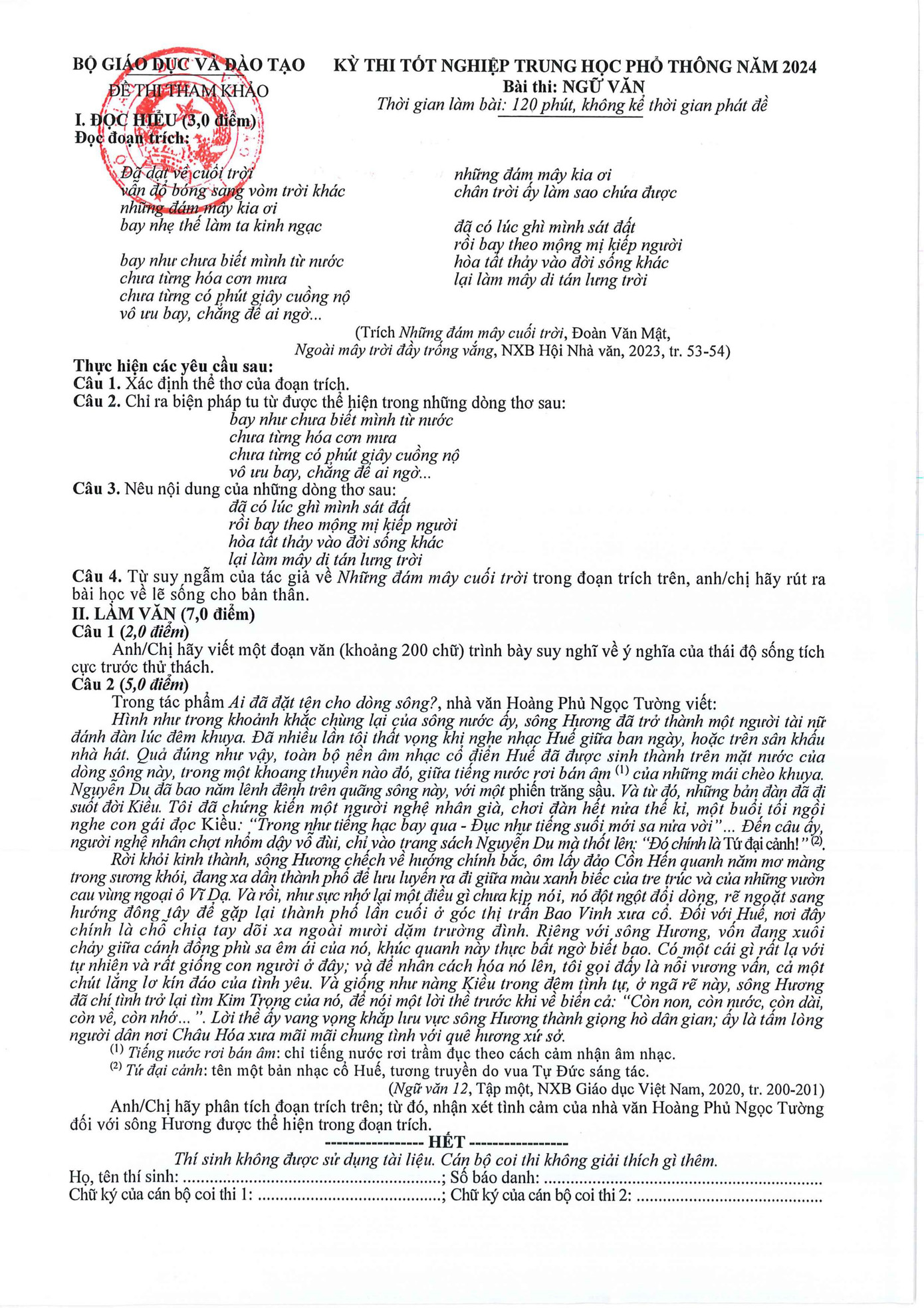 Đề thi minh họa môn Ngữ Văn thi tốt nghiệp THPT 2024 được Bộ GD&ĐT công bố sáng nay. Đề thi minh họa môn Ngữ Văn thi tốt nghiệp THPT 2024 được Bộ GD&ĐT công bố sáng nay.