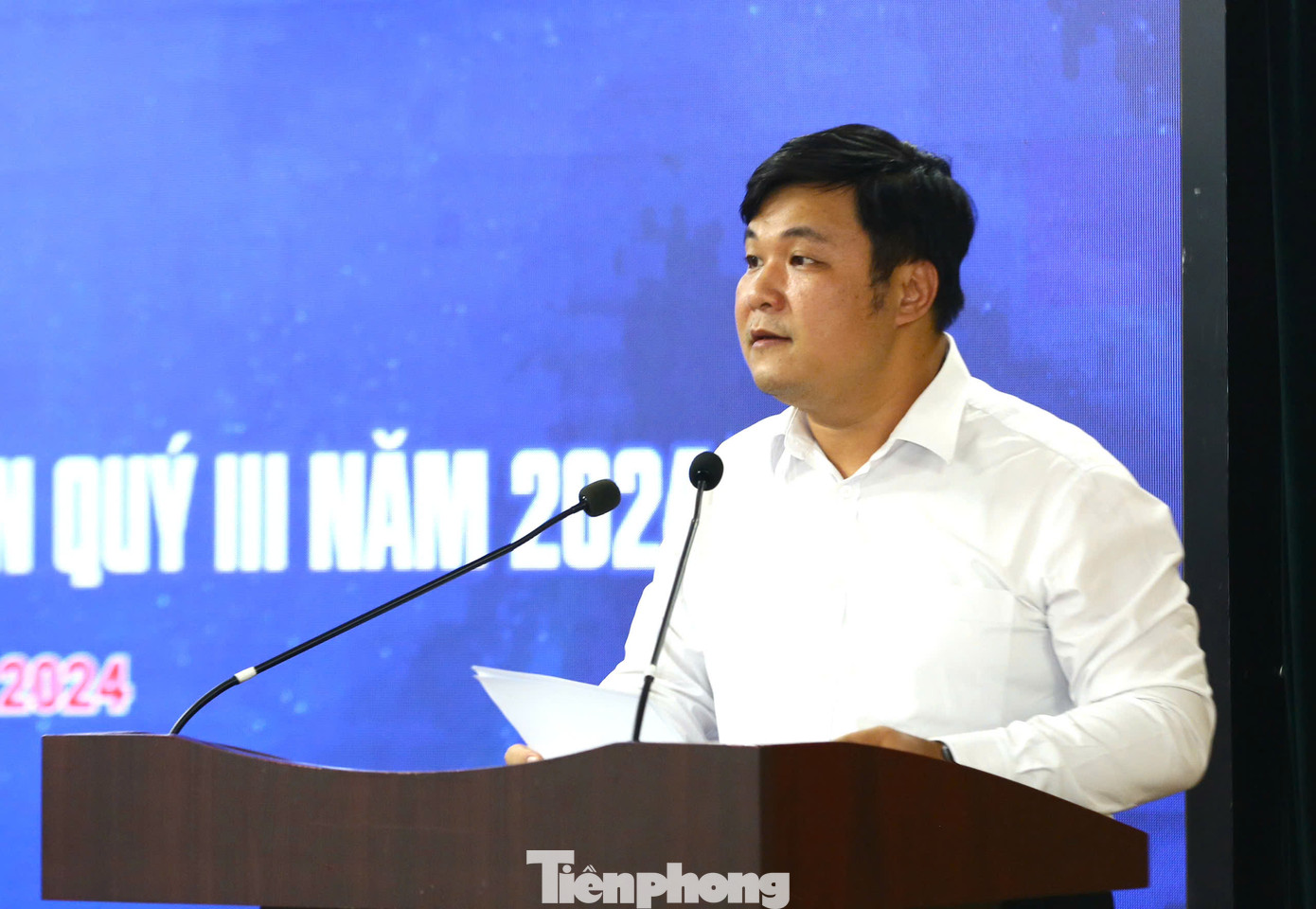 Anh Nguyễn Thái An -Trưởng ban Tuyên giáo T.Ư Đoàn báo cáo tại hội nghị. Ảnh: Bảo Anh