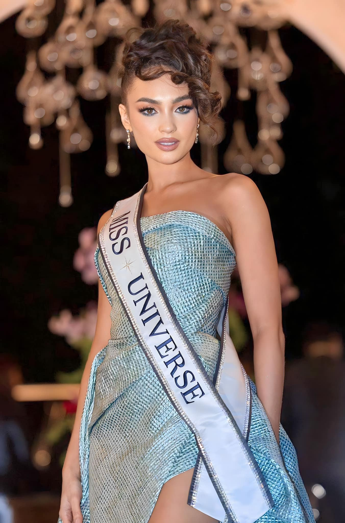 Đương kim Hoa hậu Hoàn vũ R'Bonney Gabriel cũng xuất hiện tại buổi tiệc. Cô diện bộ váy lấp lánh tông màu xanh. Tuy nhiên, cách làm tóc của người đẹp Mỹ không được đánh giá cao. Nhiều người nhận xét kiểu tóc xoăn, bồng phần mái khiến cô bị già và sến.