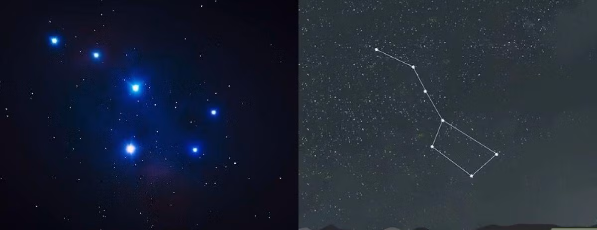 Chòm Bắc Đẩu với một ngôi sao "thất lạc" trong FIRST (trái) và chòm Bắc Đẩu thực tế (phải)