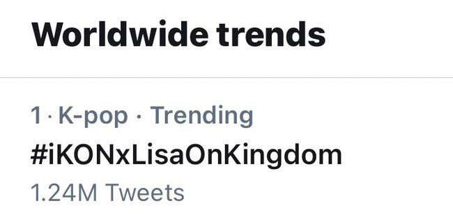 Ngay sau khi sân khấu được công bố, hashtag #iKONxLisaOnKingdom lập tức trending toàn cầu trên Twitter. Đây cũng là lần đầu tiên Kingdom lọt vào top tìm kiếm toàn cầu. Ngay sau khi sân khấu được công bố, hashtag #iKONxLisaOnKingdom lập tức trending toàn cầu trên Twitter. Đây cũng là lần đầu tiên Kingdom lọt vào top tìm kiếm toàn cầu.