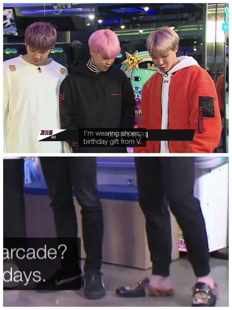 j-hope cũng từng mang đôi giày GUCCI được V tặng dịp sinh nhật trong một tập Run BTS! j-hope cũng từng mang đôi giày GUCCI được V tặng dịp sinh nhật trong một tập Run BTS!