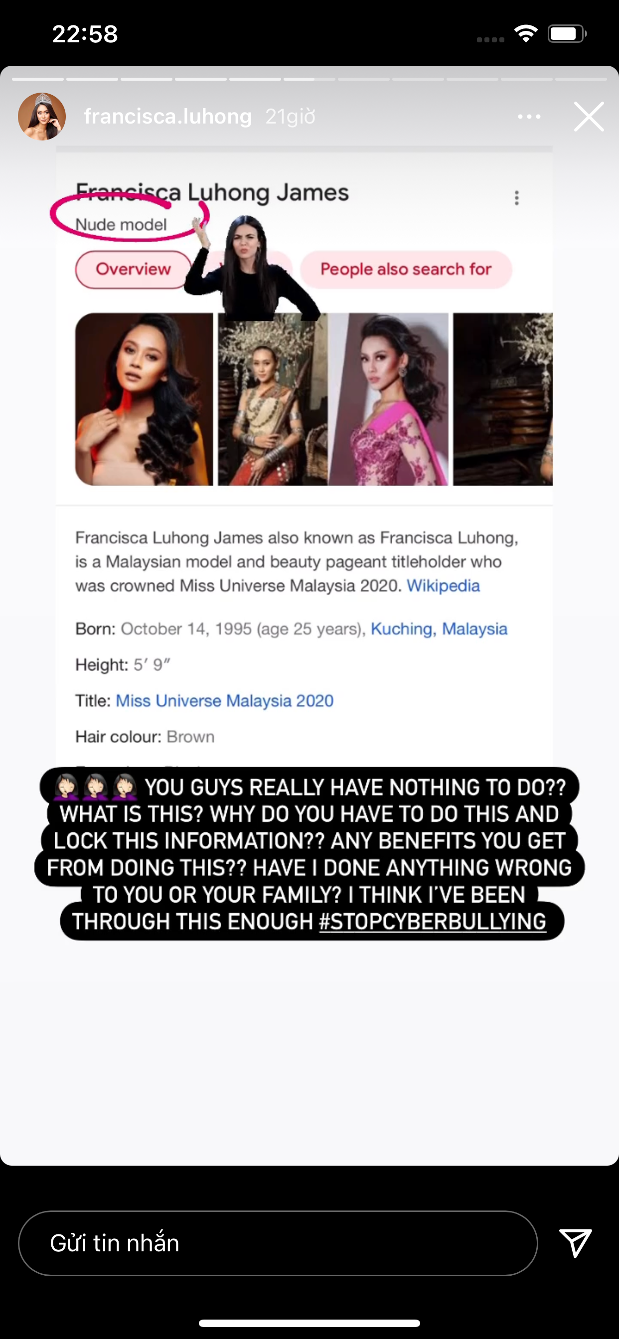 Francisca Luhong James bức xúc lên tiếng trên trang cá nhân. Francisca Luhong James bức xúc lên tiếng trên trang cá nhân.