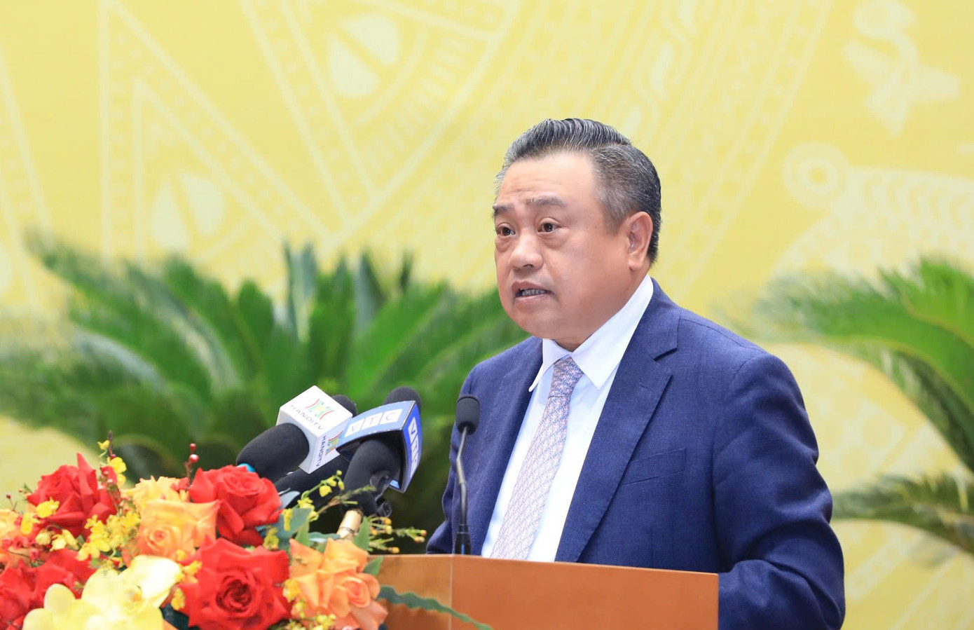 Chủ tịch UBND thành phố Hà Nội Trần Sỹ Thanh phát biểu tại kỳ họp HĐND