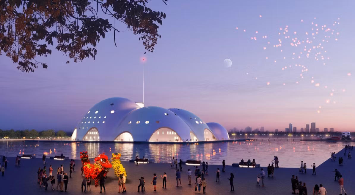 Nhà hát do kiến trúc sư nổi tiếng thế giới người Italy Renzo Piano thiết kế. Renzo Piano là tác giả của các công trình biểu tượng như trung tâm Georges Pompidou ở Paris (Pháp) hay The Shard ở London (Anh).