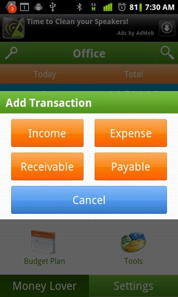 Giao diện đơn giản của Money Lover lại là ưu điểm của ứng dụng này bởi tính dễ sử dụng 