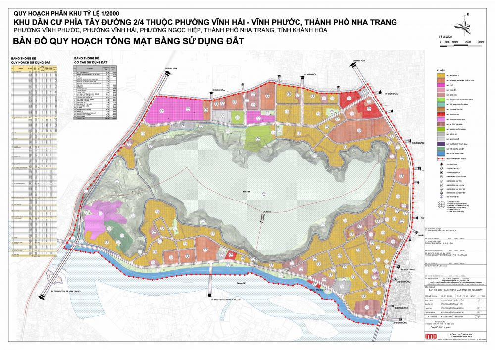 Bản đồ quy hoạch tổng mặt bằng sử dụng đất của đồ án quy hoạch phân khu (tỷ lệ 1/2000) Khu dân cư phía Tây đường 2 tháng 4 thuộc phường Vĩnh Hải, Vĩnh Phước, TP Nha Trang.