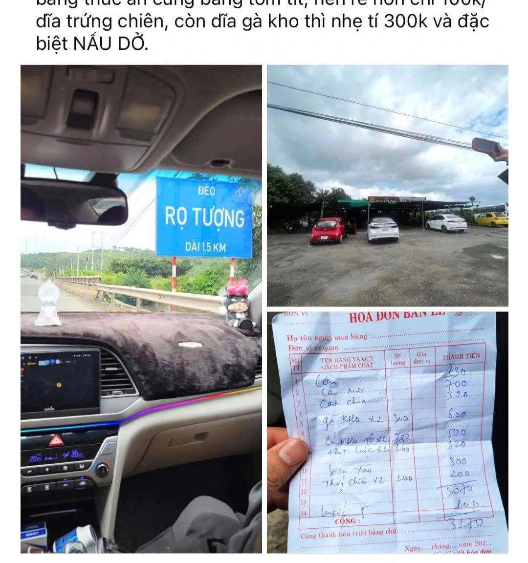 Hình ảnh được đăng tải trên mạng xã hội tố một quán ăn ở xã Ninh Ích, thị xã Ninh Hòa, tỉnh Khánh Hòa "chặt chém" khách.