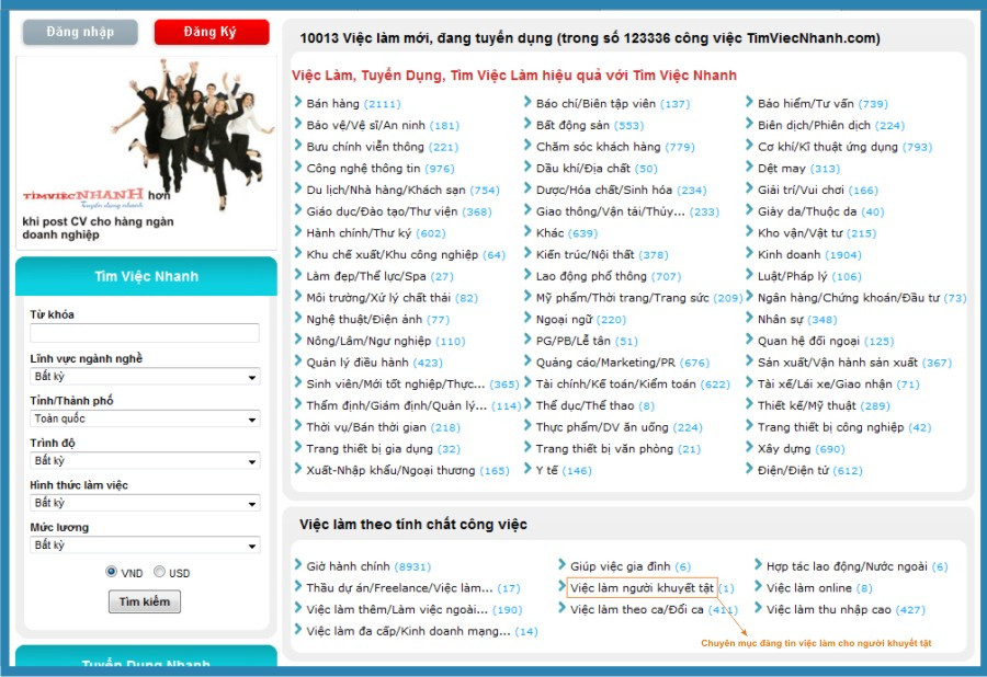 Chuyên mục đăng tin Việc làm người khuyết tật trên website Tìm Việc Nhanh