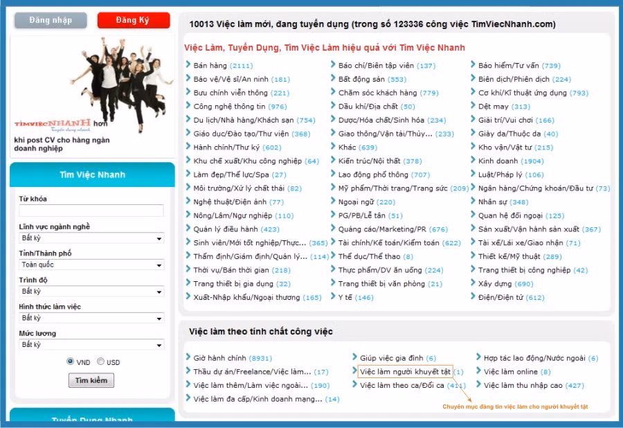 Chuyên mục đăng tin Việc làm người khuyết tật trên website Tìm Việc Nhanh