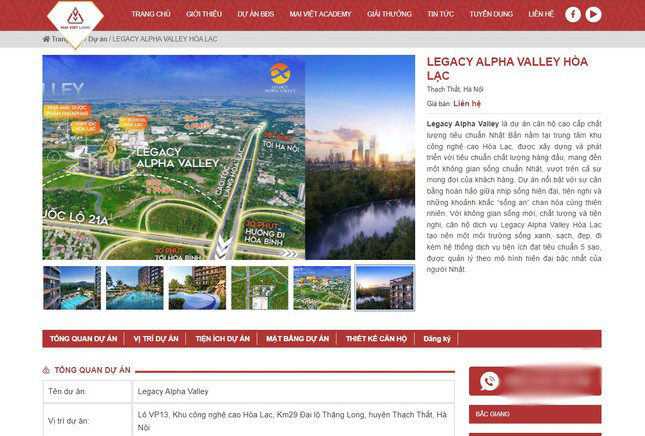 Trên website maivietland.vn, dự án Legacy Alpha Valley lại được giới thiệu do Tập đoàn An Thịnh làm chủ đầu tư.