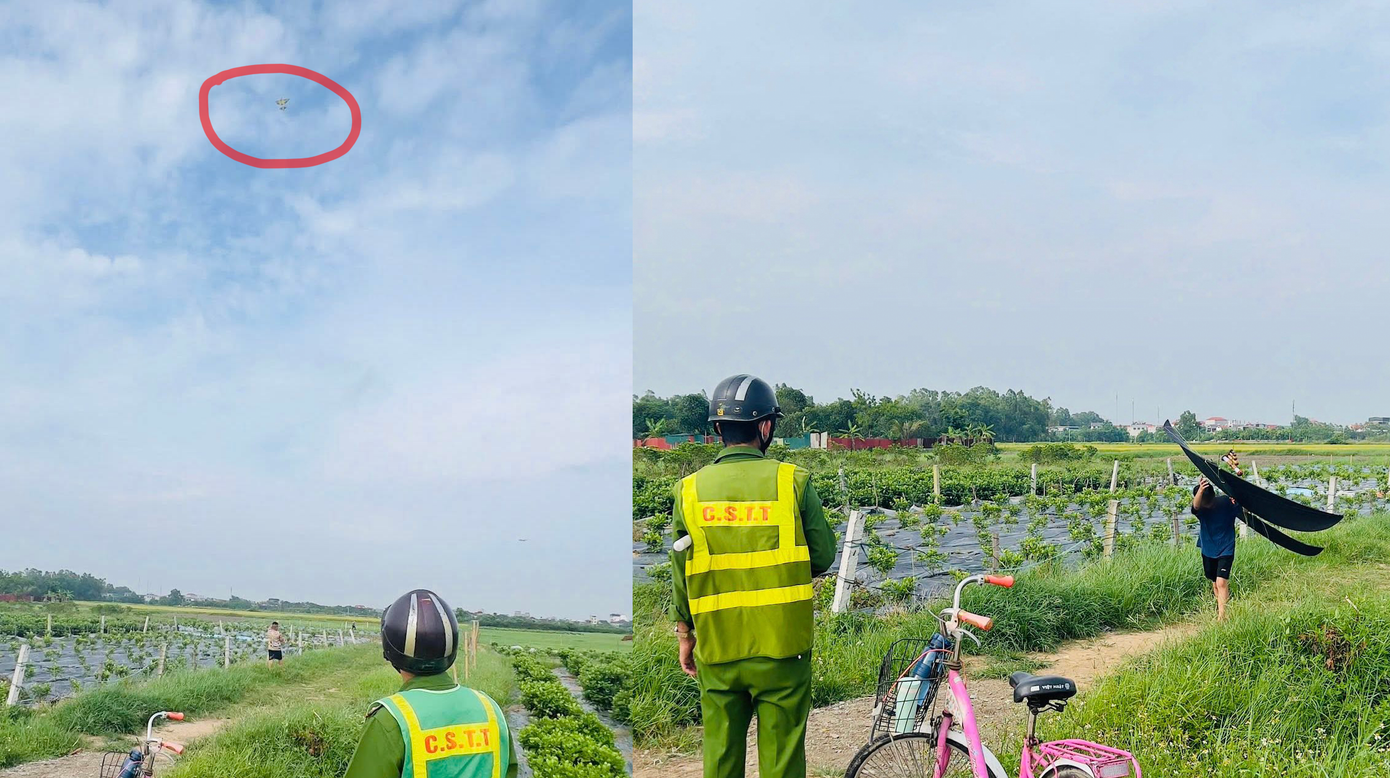 Lực lượng chức năng phát hiện 4 em nhỏ đang chơi thả diều tại khu vực thôn Bắc Giã, gần sân bay Nội Bài. Ảnh: NIA. Lực lượng chức năng phát hiện 4 em nhỏ đang chơi thả diều tại khu vực thôn Bắc Giã, gần sân bay Nội Bài. Ảnh: NIA.