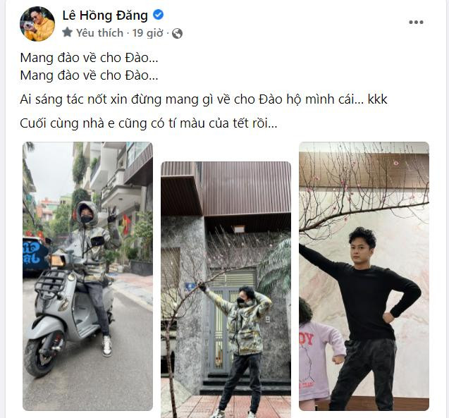 Tạo dáng &quot;độc&quot; bên cây đào, Hồng Đăng &quot;mang đào về cho vợ&quot; được dân mạng yêu thích.