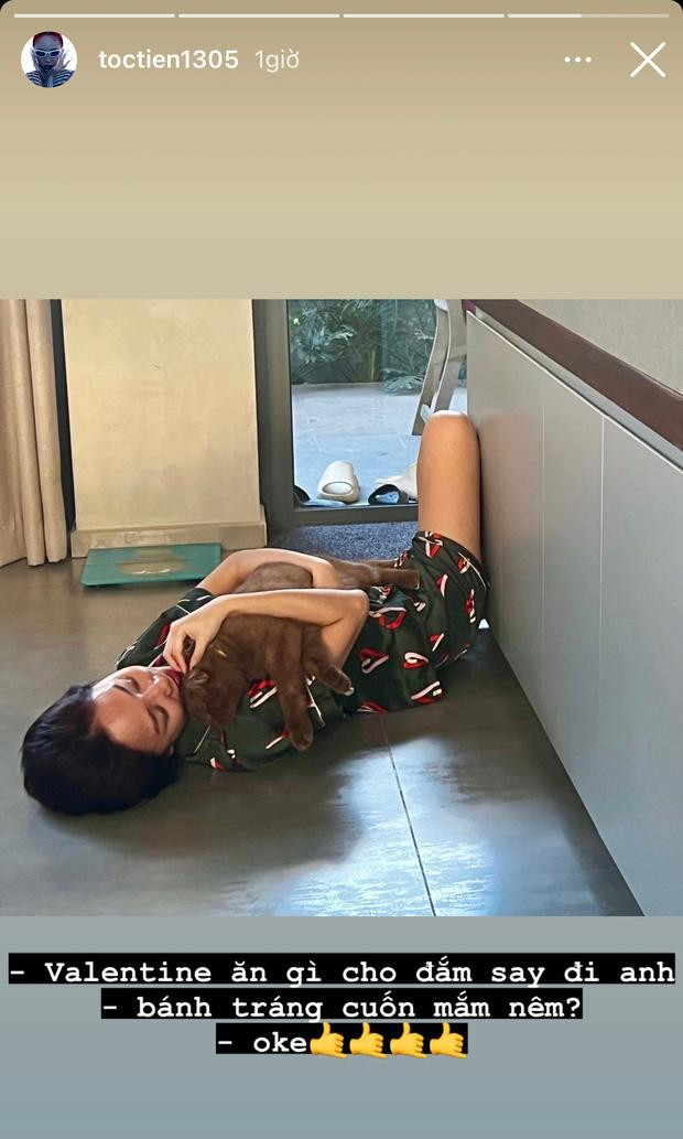 Tóc Tiên hài hước đăng hình tìm món ăn "đắm say" ngày Valentine - Touliver đáp trả: "Bánh tráng cuốn mắm nêm".