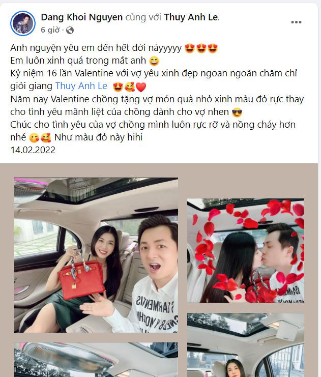 Đăng Khôi tặng vợ đồ hiệu ngày Valentine, hứa ngọt ngào: "Anh nguyện yêu em hết đời này".