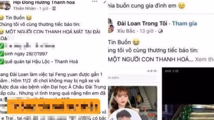 Anh T. đang ở nhà nhưng bị dựng chuyện tử vong ở Đài Loan để kêu gọi từ thiện Anh T. đang ở nhà nhưng bị dựng chuyện tử vong ở Đài Loan để kêu gọi từ thiện