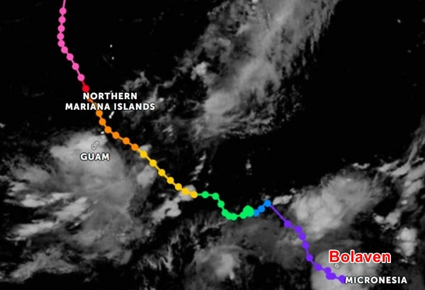 Siêu bão Bolaven ban đầu cũng chỉ là một nhiễu động nhiệt đới nhỏ. Ảnh: Zoom Earth.