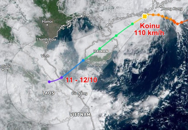 Dự báo sáng 9/10 của JTWC. Ảnh: Zoom Earth. Dự báo sáng 9/10 của JTWC. Ảnh: Zoom Earth.
