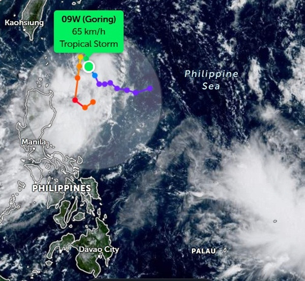 Đường đi hiện tại và theo dự báo của bão Goring. Ảnh: Zoom Earth.