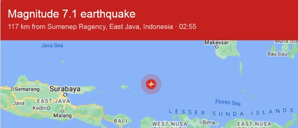 Vị trí tâm chấn của trận động đất rạng sáng nay ở Indonesia. Ảnh: USGS.